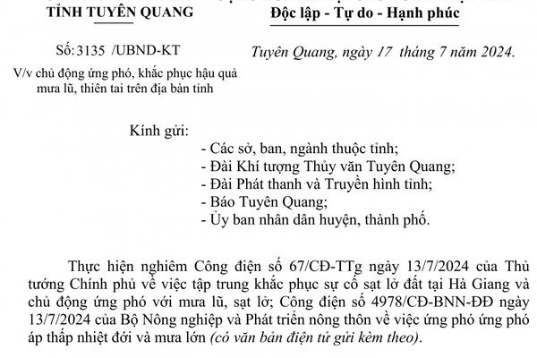 (TTV) Chủ động ứng phó, khắc phục hậu quả mưa lũ, thiên tai trên địa bàn tỉnh