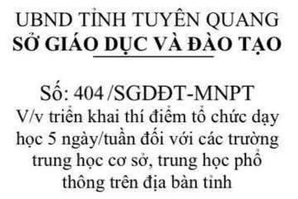 (TTV) Tuyên Quang triển khai thí điểm dạy học 5 ngày/tuần