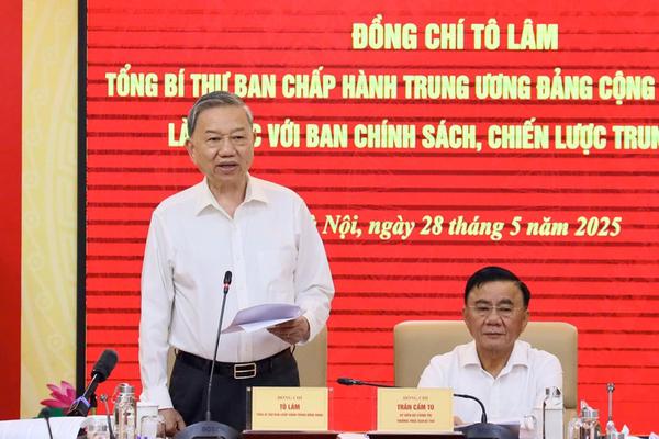 Tổng Bí thư Tô Lâm làm việc với Ban Chính sách, chiến lược Trung ương về cơ chế, chính sách quản lý hiệu quả thị trường vàng