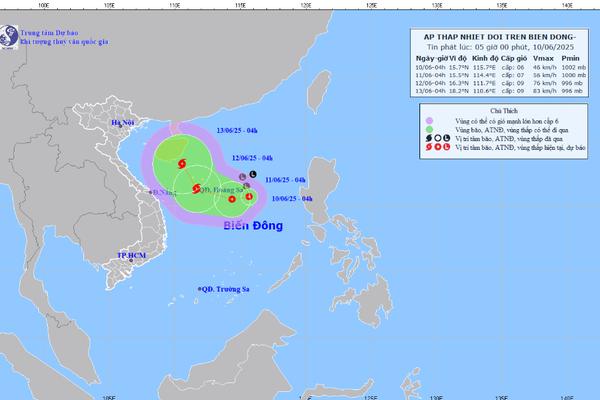Vùng áp thấp đã mạnh lên thành áp thấp nhiệt đới
